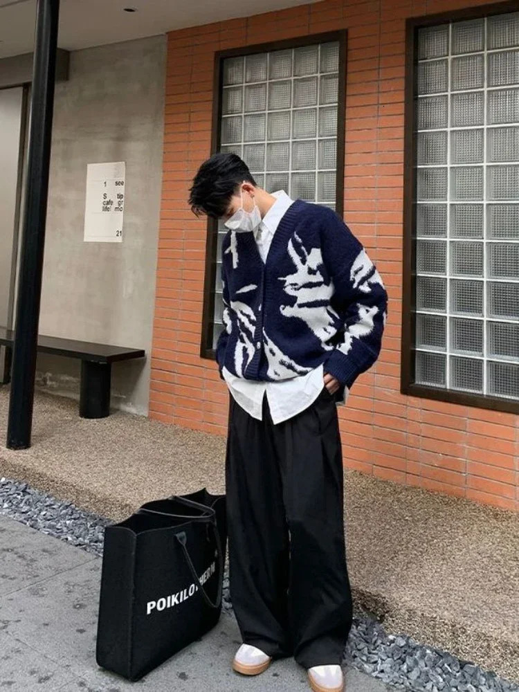 Man Clothes Graphic Jacket Cardigan Knitted Sweaters for Men Coat Maletry Y2k Streetwear Plus Size Tops 90s Vintage Loose Fit X 241017
