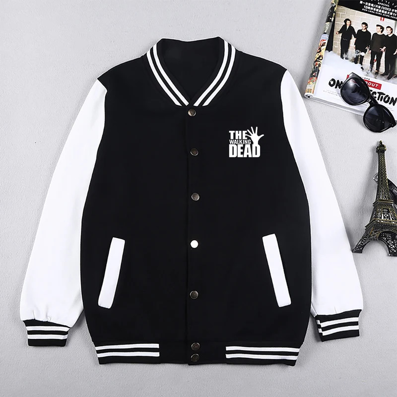 The Walking Dead Prints Wings Mens Hip Hop Fashion Loose Bomber Jackets Men Personality Fleece Autumn Baseball Uniform