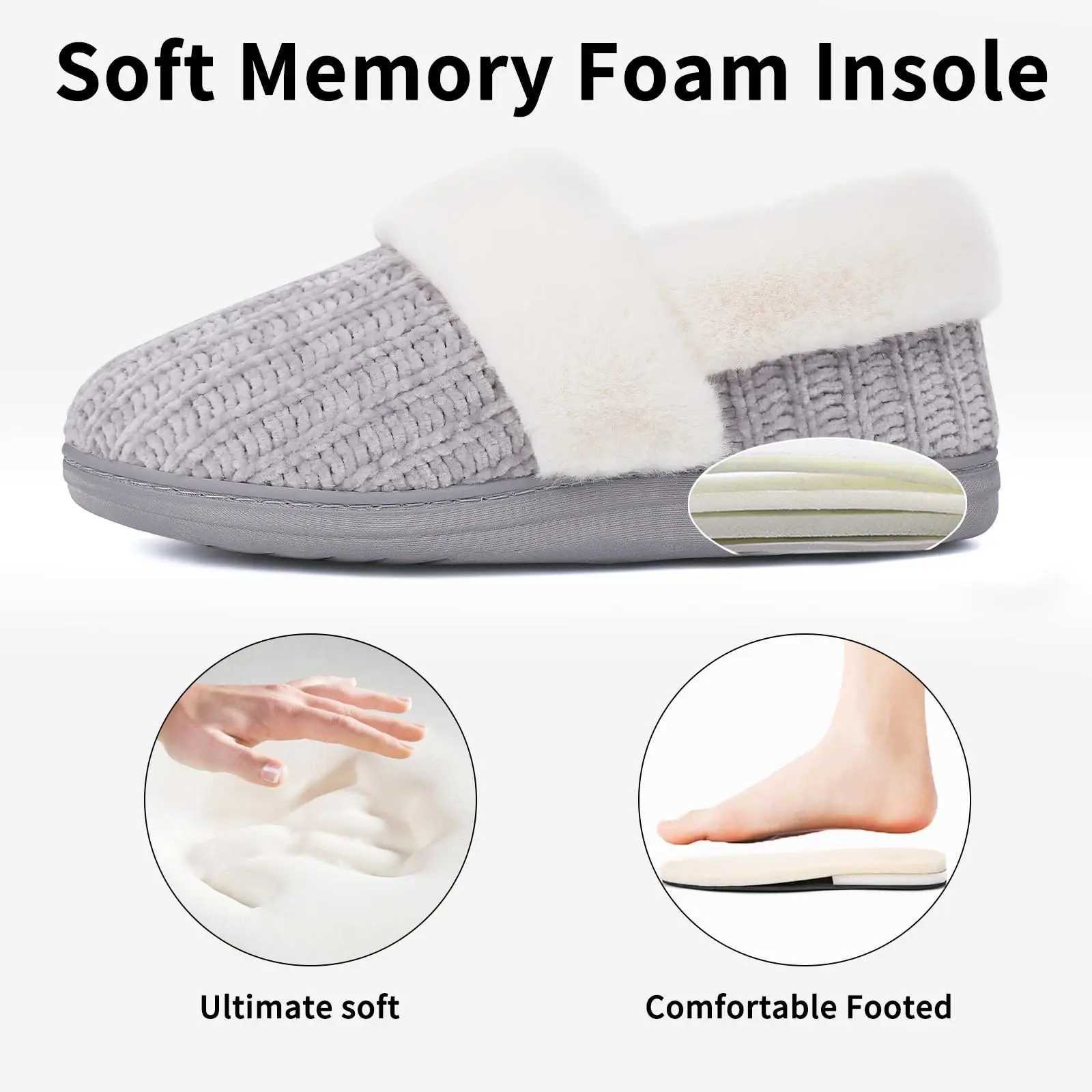 Pallene Womens Winter Warm Fur Knitted Slider Indoor Non slip Fur Fluffy House Slider with Memory foam Wool Lining Flat ShoesCL241017