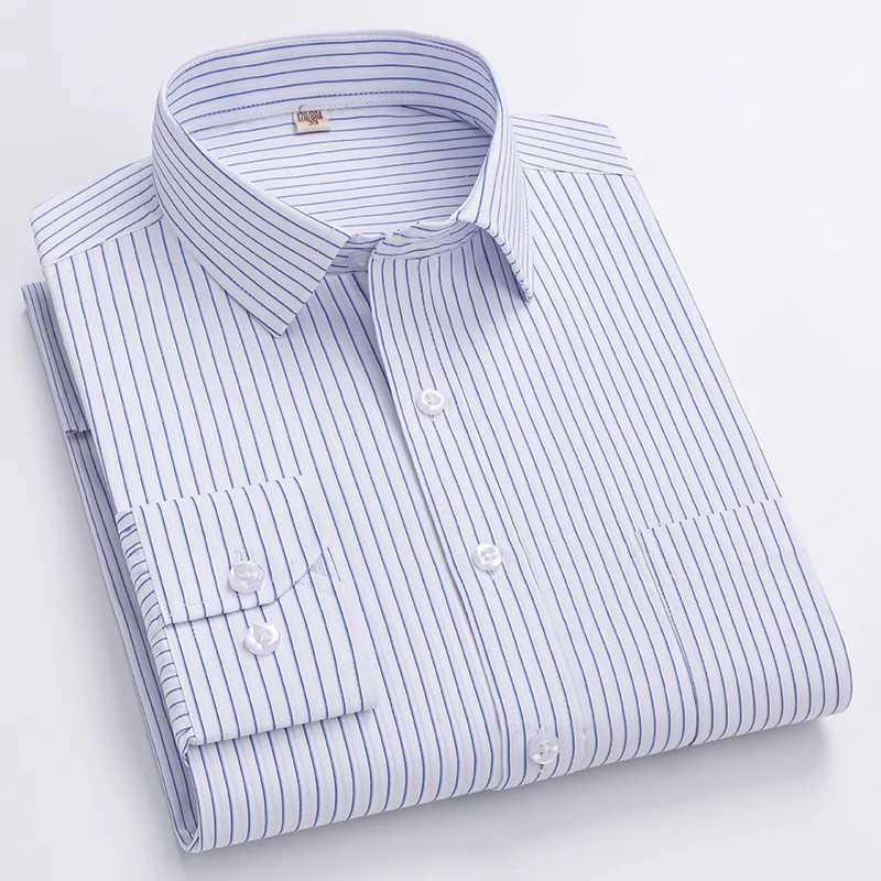 S~6XL Mens Formal Shirt Long Sleeve Oversized Office Solid Color Stripe Classic Edition Fashion Business White Shirt X250324
