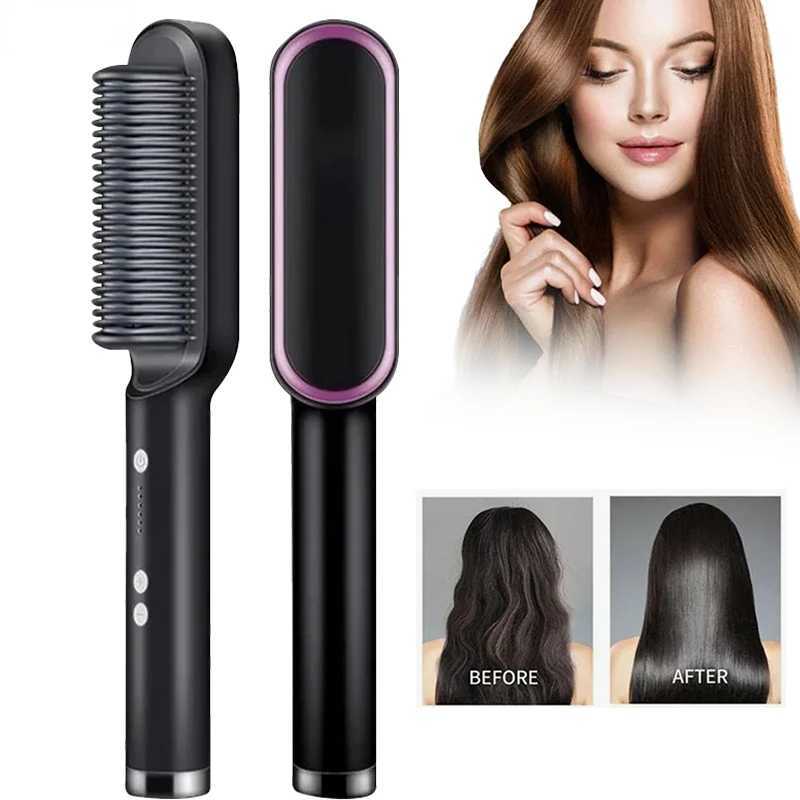 New Hair Straightener Quick Heated Electric Hot Comb Hair Straightener Professional Mini Negative Ion Hair Care Hairstyle BrushXJ241016
