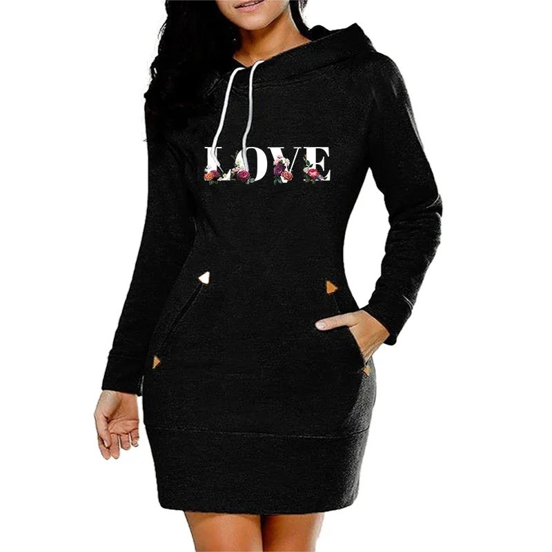 Love Letter Printing Womens Dress Fashion Knee Length Hooded Frog Side Zipper Necklace Sport Autumn Warm Wool DailyCasual Skirt 241017