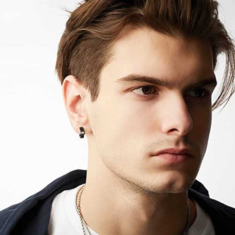 WKOUD 1/10 piece/1 set clip on ring earrings mens stainless steel fake perforated pendant earrings cross feather ear clip W241017