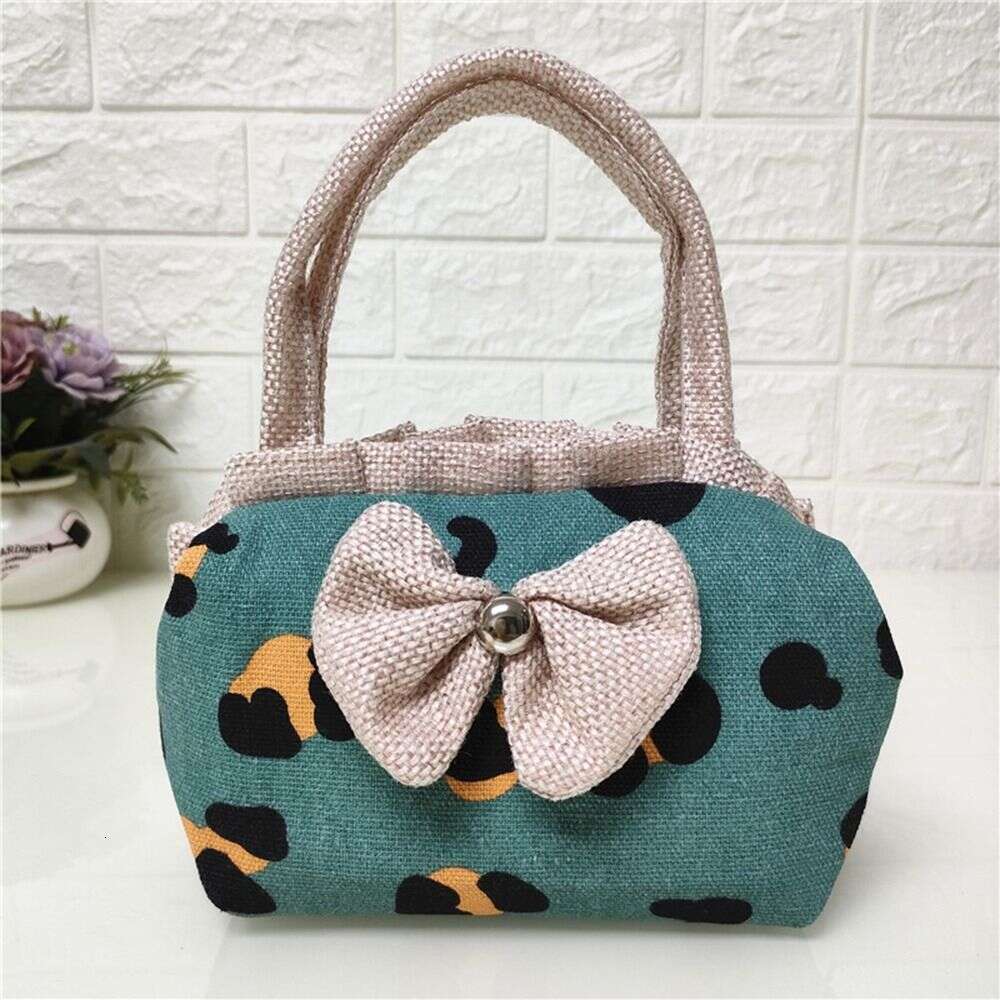 Women Bow Mini Handbag Cotton Canvas Large Capacity Underarm Shopping Tote Phone Purse Handle Bag
