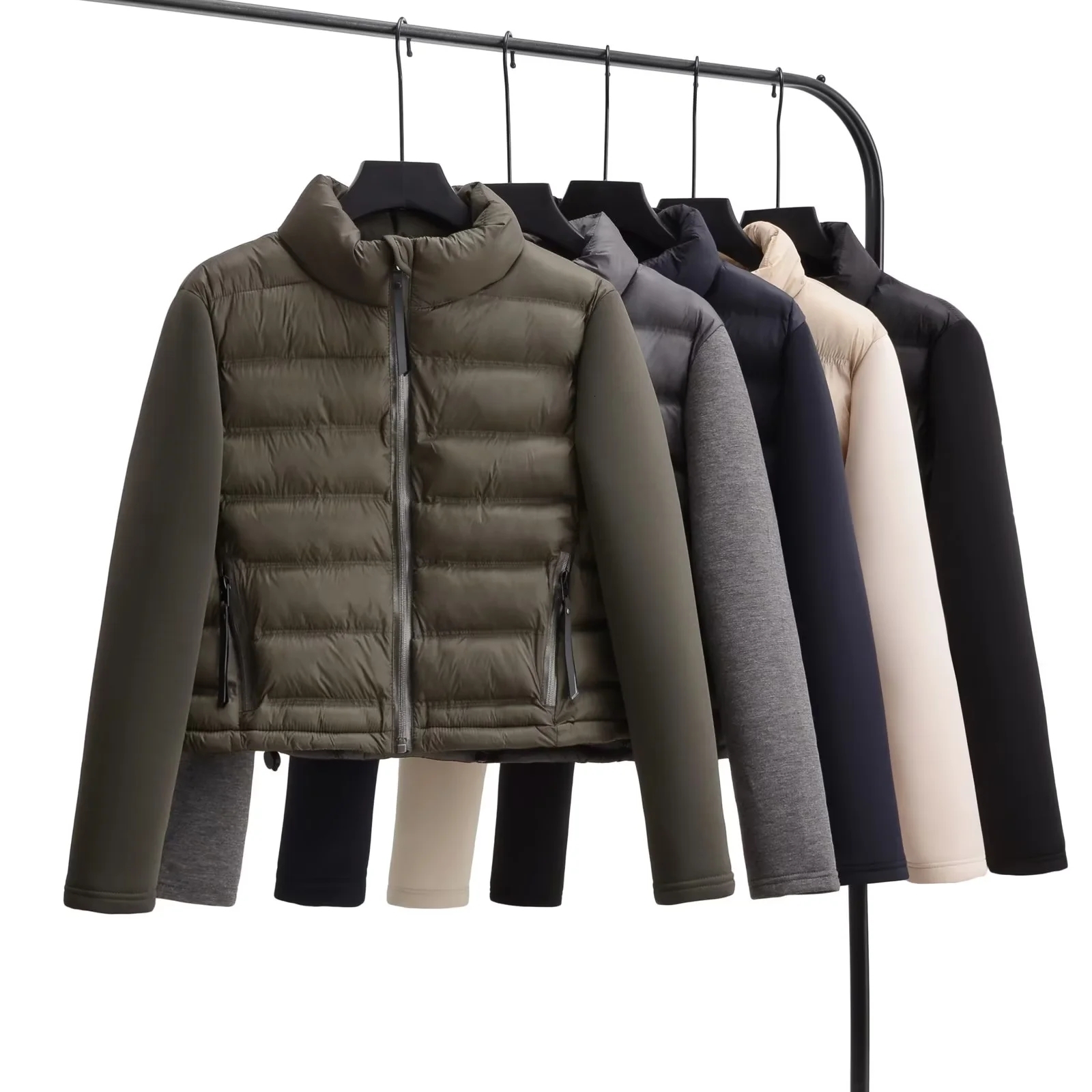 Casacos De Inverno Feminino Szatrafins Woman's Jacket Patchwork Cropped Long Sleeve Coat Armygreen Parkas Veste Femme Parki