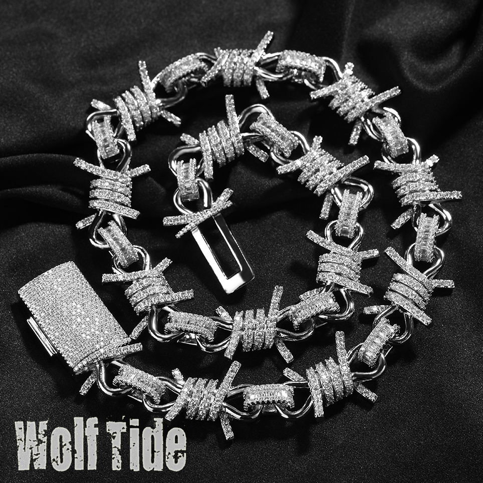 Hip Hop Personalized Creative Wire Knot Rhorn New In Necklace Mens 18k Gold Cubic Zirconia Punk Rock Grunge Style Big Heavy Iron Chain Prong Diamonds 