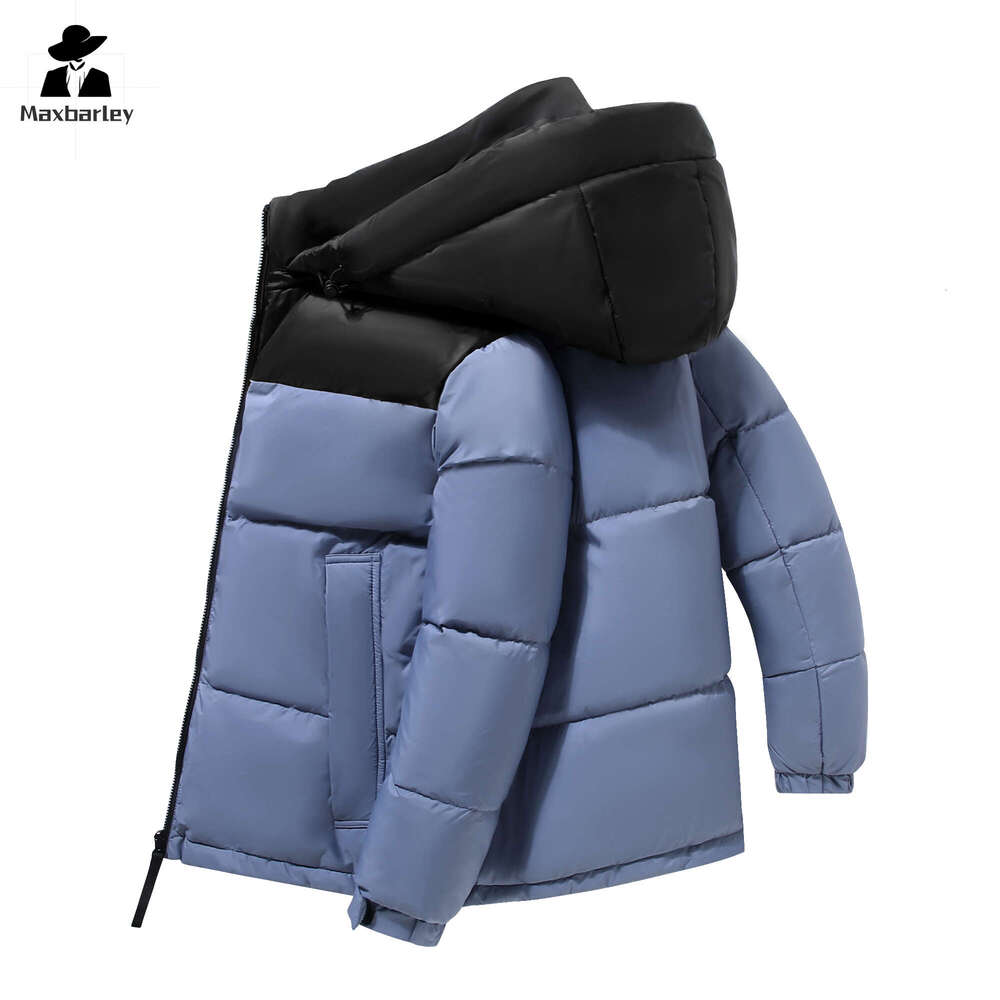 Men's Hooded Casual Short Splicing Thick White Duck Down Warm Coat Trendy Male Ski Lightweight Winter Jacket