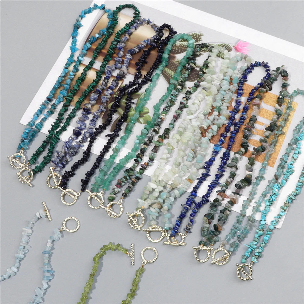 Natural Blue Stone Necklace Irregular Treatment Gravel Sea Blue Gem Crystal Quartz Chip Bead Necklace 241017