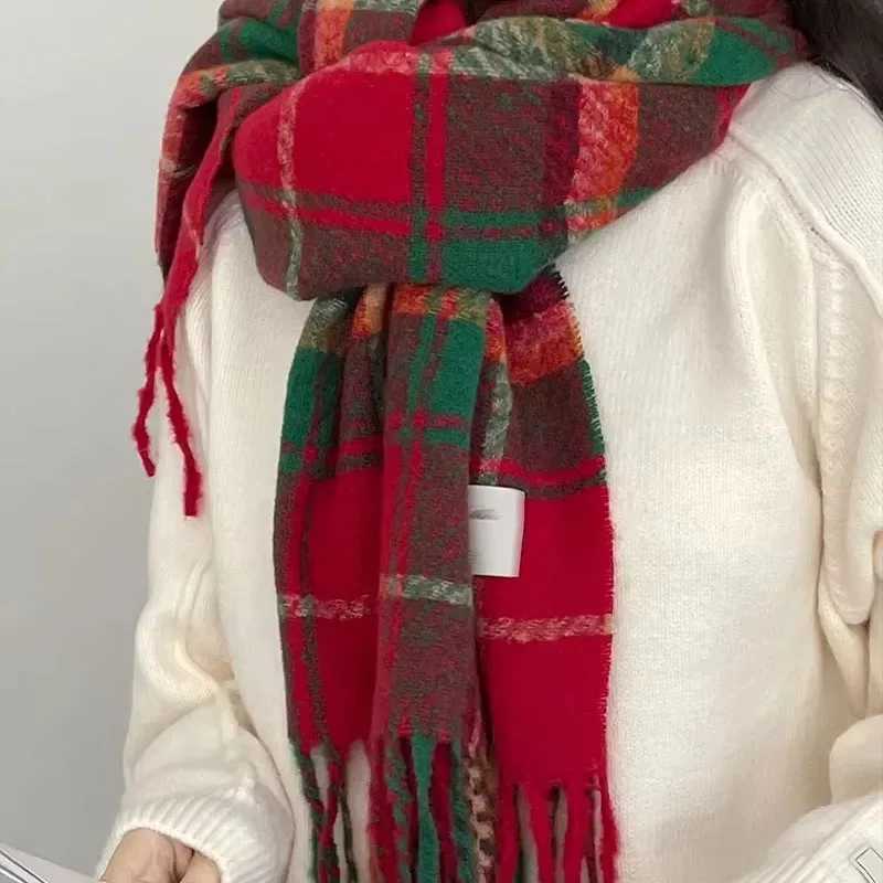 Christmas vintage cashmere scarf tassel plain double-sided scarf for women winter thick long shawl New Years gift outdoor cycling X241017