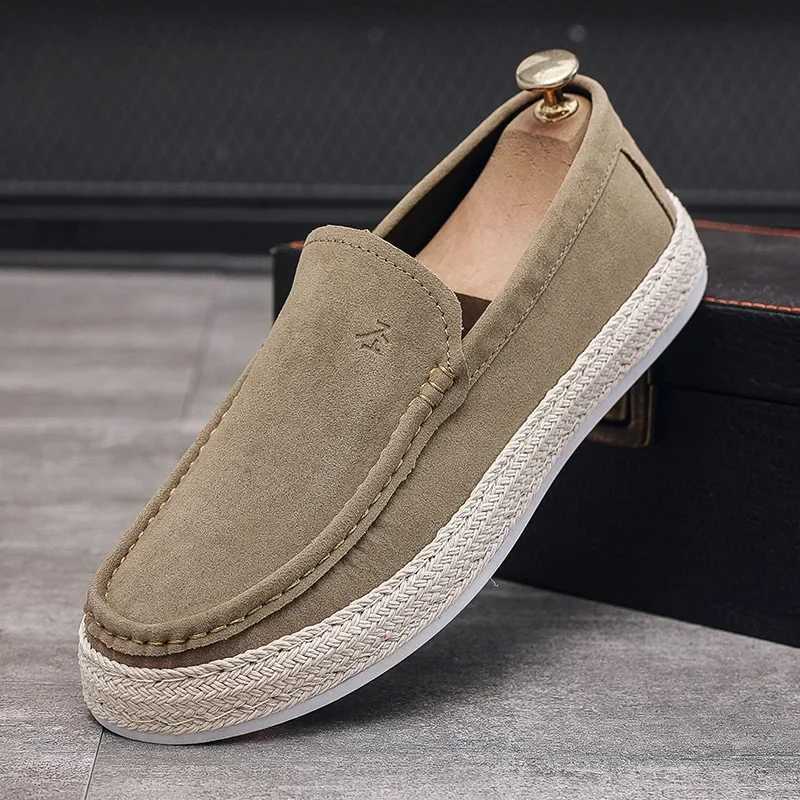 Men Loafers Shoes Summer Shoes Man New Fi Canvas Footwear Soft Flat Comfy Flock Suede Leather Men Casual Vulcanized Shoe XJ250614