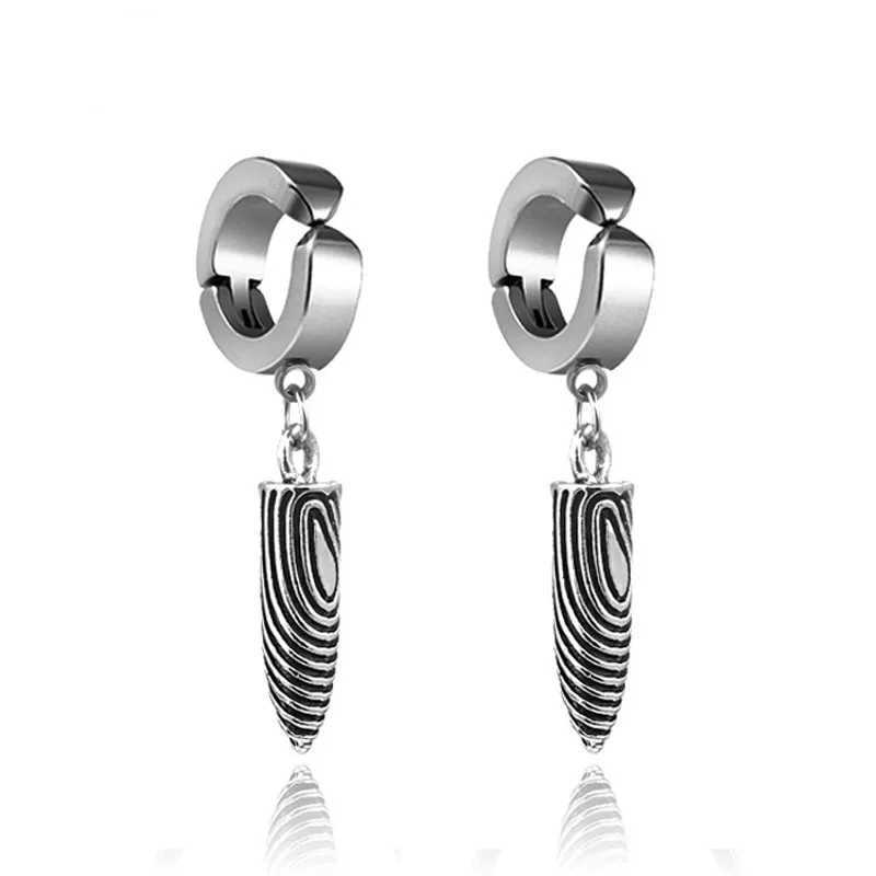 Gothic punk titanium steel cross earrings clip fashionable hip-hop cool black fake perforated cross pendant earrings mens jewelry gift W241017
