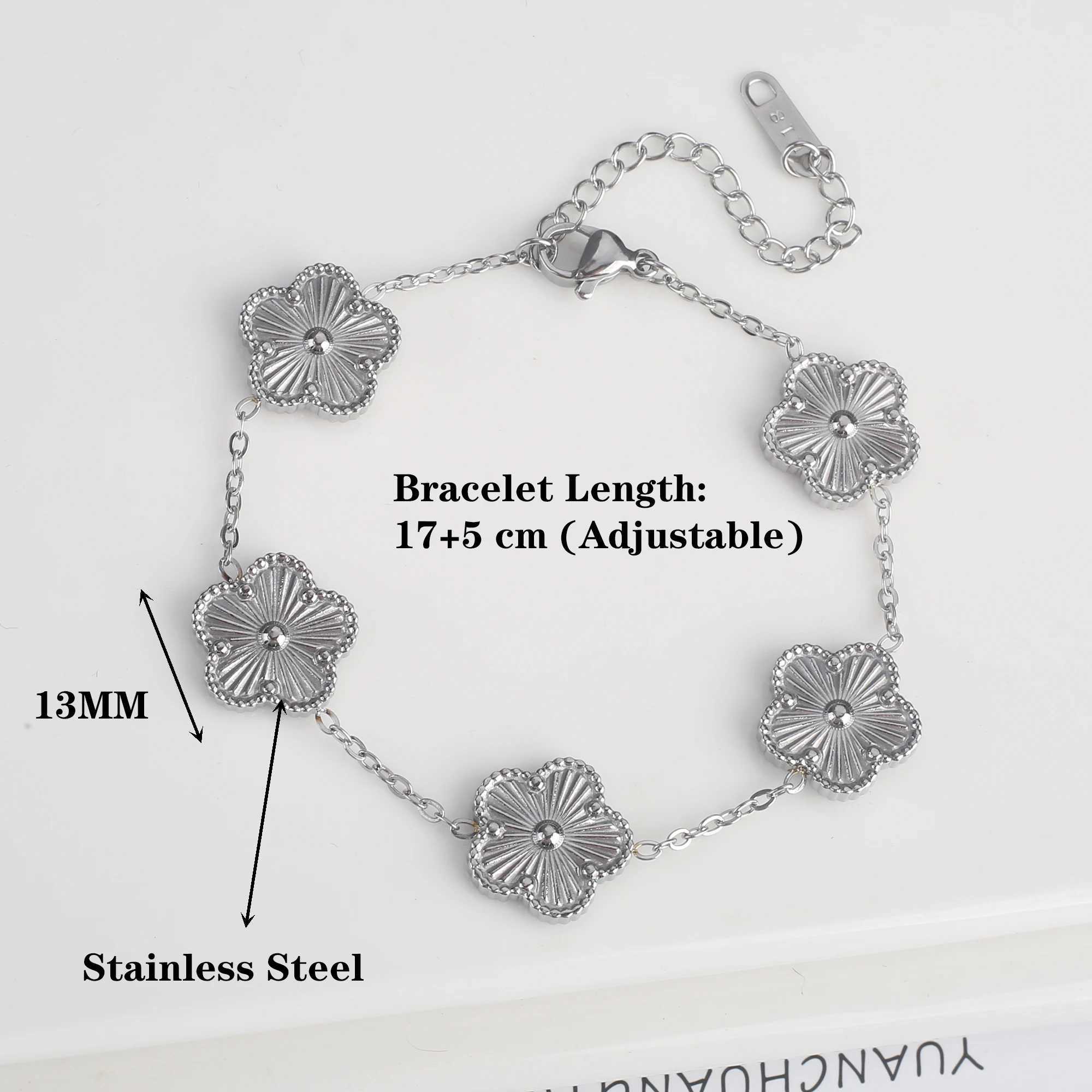 Chain Neutral stainless steel plant five leaf flower adjustable bracelet creative plum blossom jewelry daily wearing accessories clover H241119