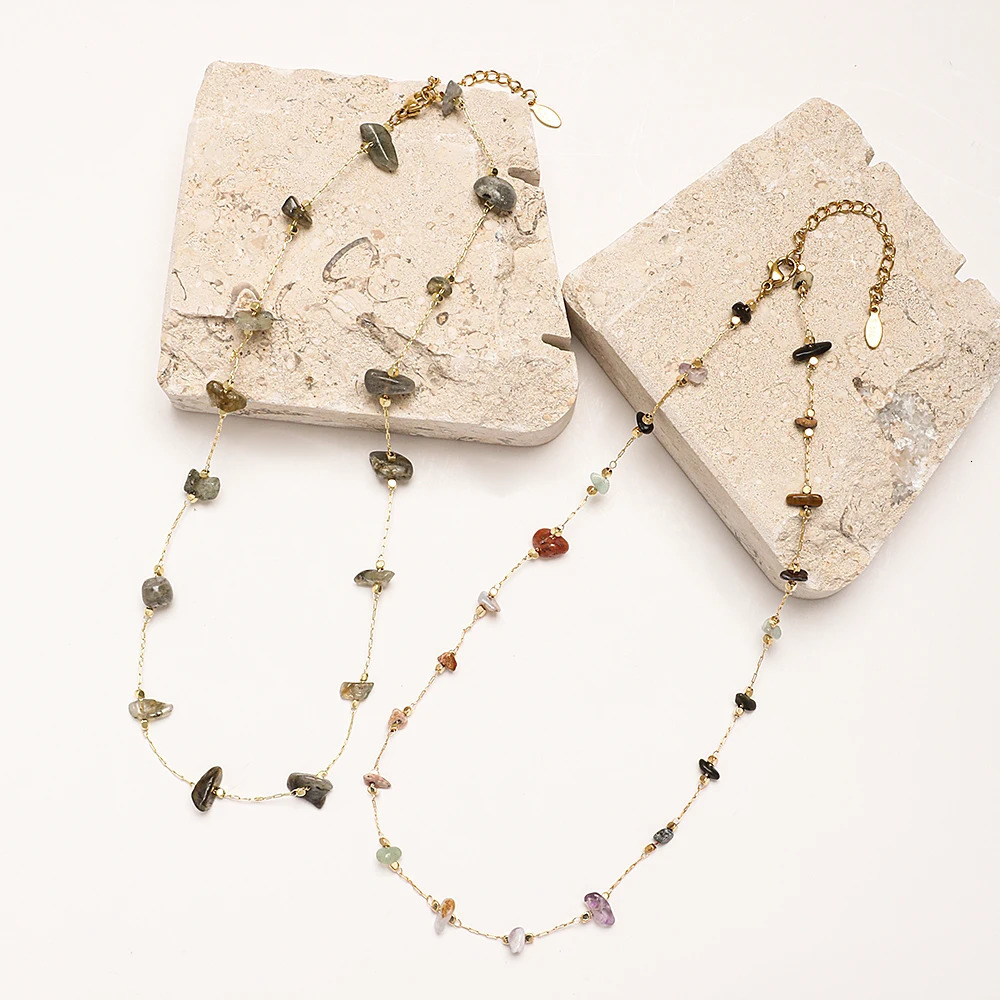 ZMZY Natural Stone Multi color Agate Gold Necklace for Womens Fashion Small Treatment Crystal Bead Necklace for Womens Jewelry 241017