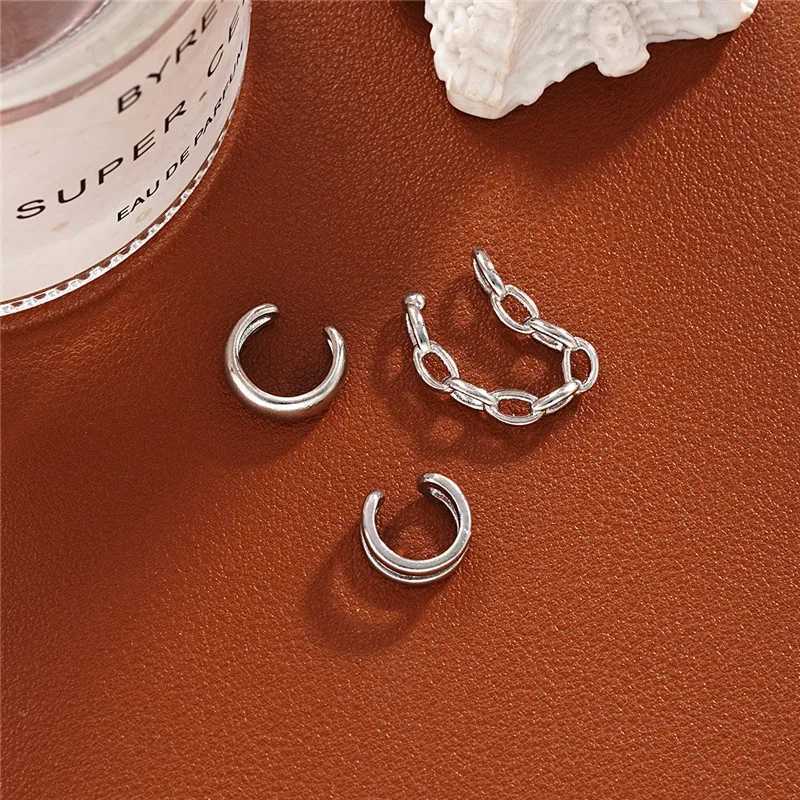 3 pieces/set of womens silver clip earrings creative and simple C-sleeve non perforated clip set trend jewelry gift W241017