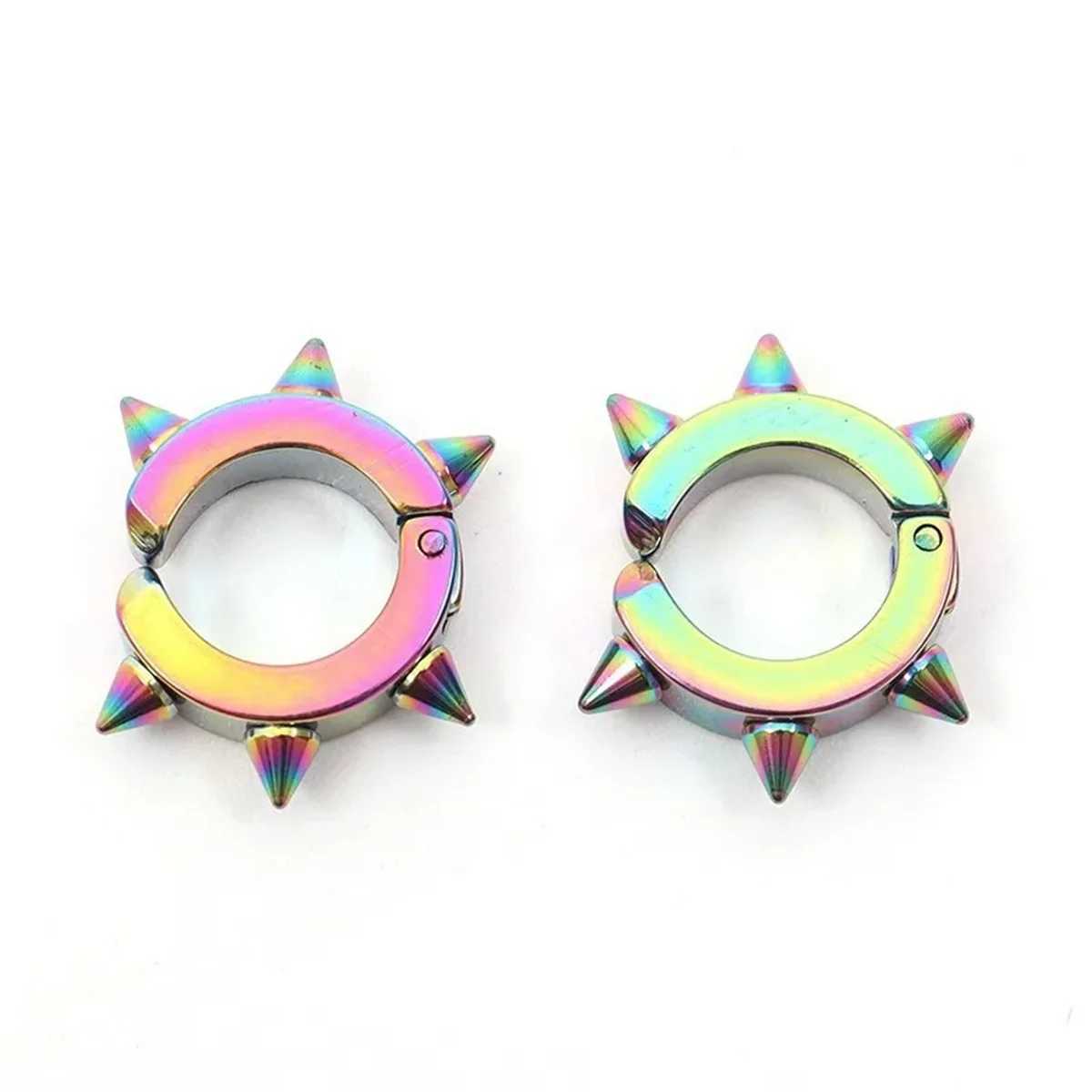 2/4 punk style 316L stainless steel spike earrings clip on non perforated ring earrings fashionable fake perforated jewelry W241017