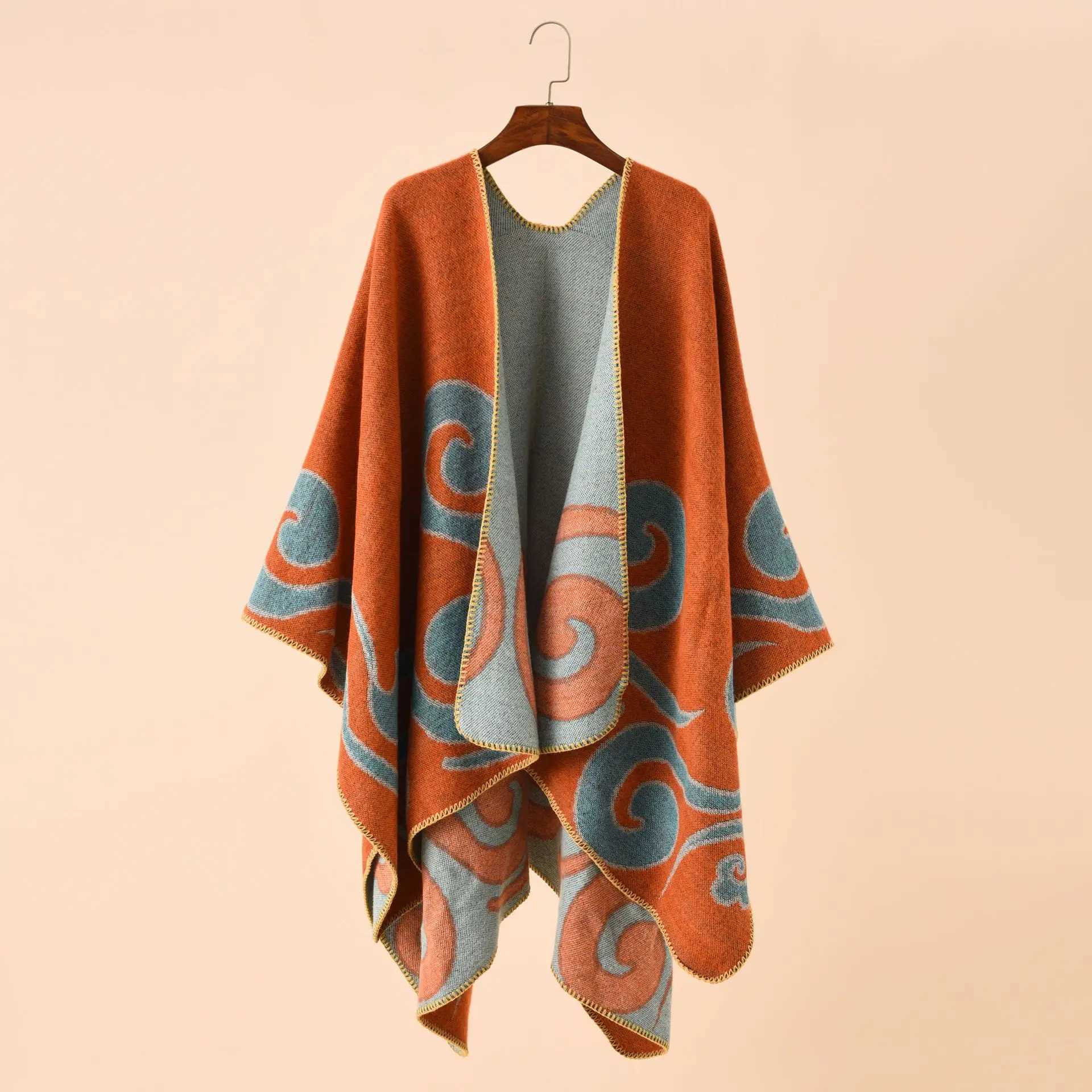 Fitshinling Auspicious Cloud Pattern Winter Shawls And Wraps Bohen Fringe Oversi Wens Winter Ponchos And Capes X241017