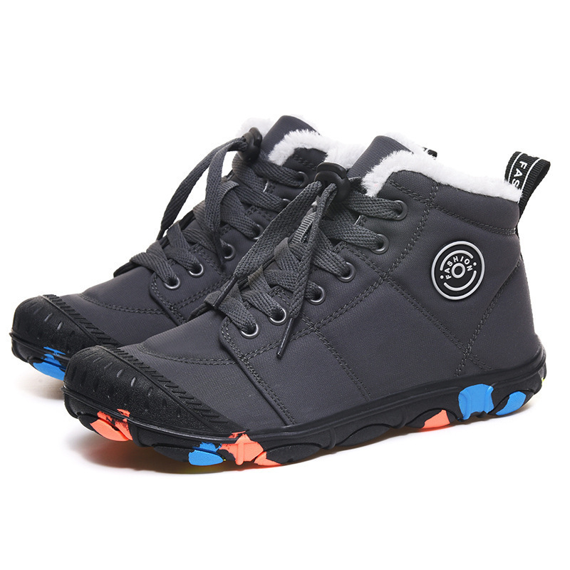New Winter Children's Waterproof Cotton Shoes Outdoor High Top Snow Boots with Velvet Anti slip Camouflage Bottom for Warmth