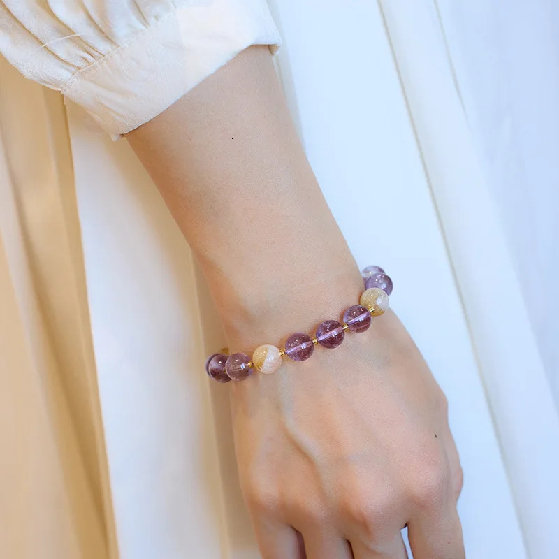 10mm Natural Amethyst Bead Chain Elastic Bracelet for Womens Lucky Jewelry Accessories YBR1264 241017