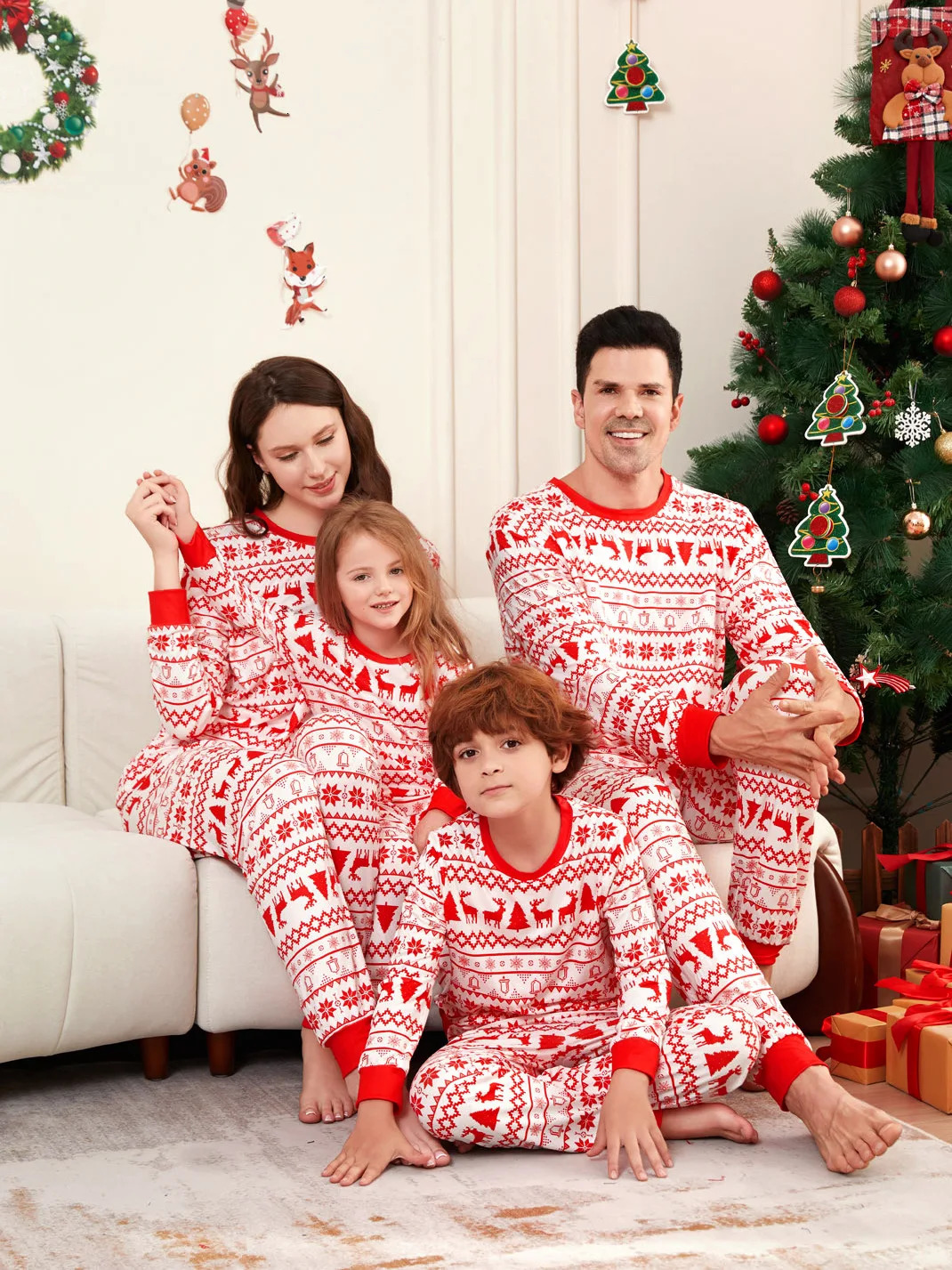 Christmas Pajamas Family Red White Stripe Matching Set Long Sleeve Pjs 241017