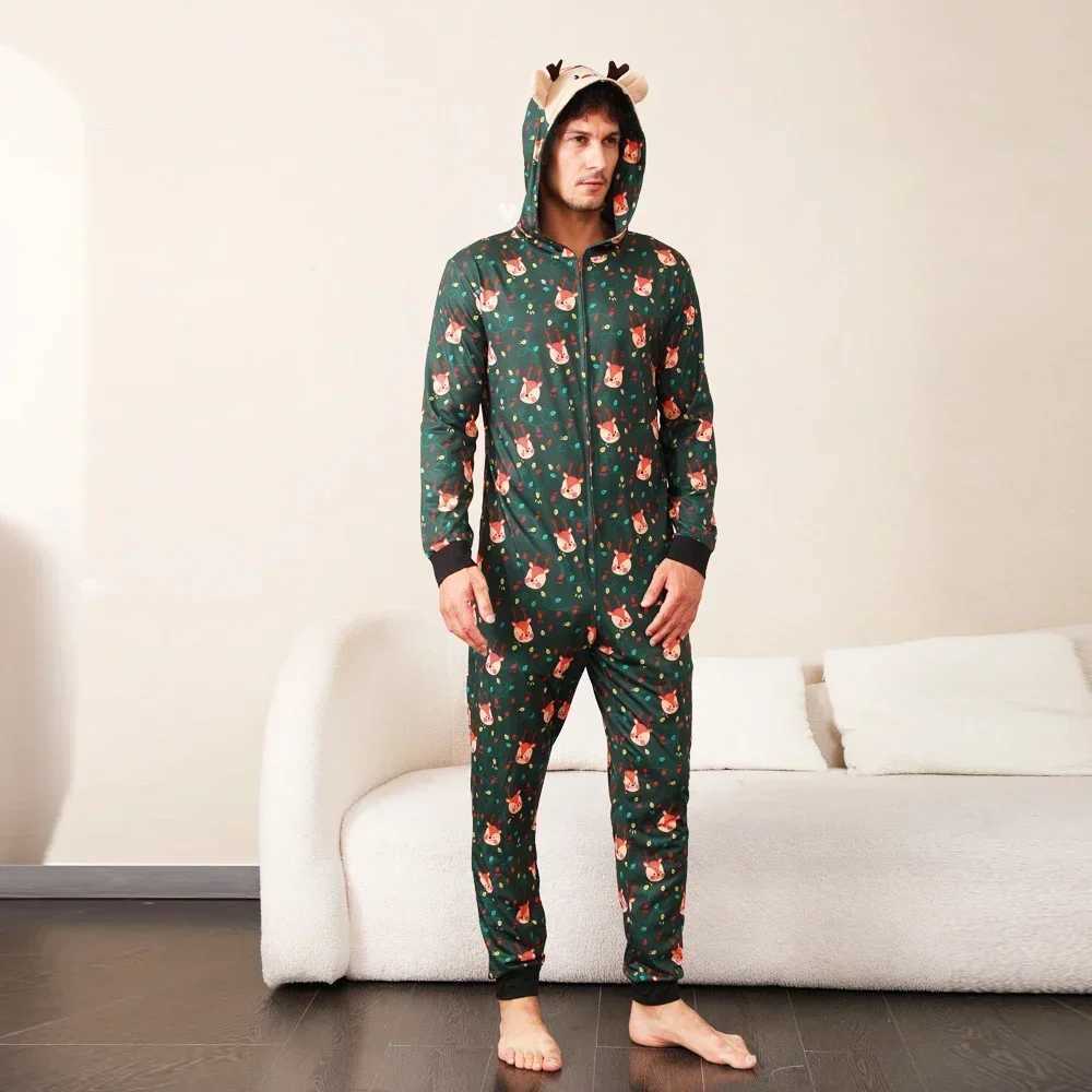 Family Christmas pajamas cartoon reindeer jumpsuit cute earmuffs jumpsuit mom dad child matching set warm and soft pajamas Christmas appearance W24101