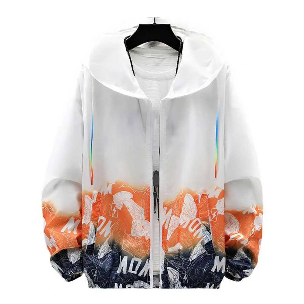 Men Sun Protection Clothing Hooded Long Sleeve Pockets Sunscreen Jacket Zipper Placket Shoes Print Quick Drying WindbreakerXJ241017