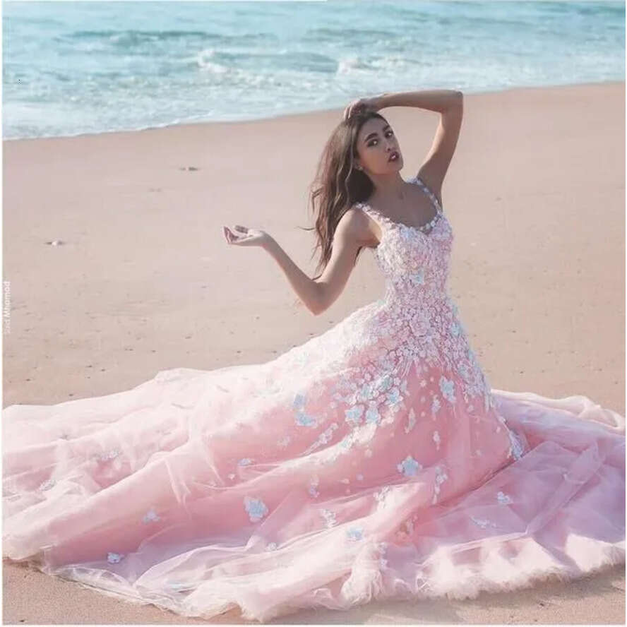 Pink 2020 Said Mhamad Organza A-E Wedding Dresses Allover Lace Applique Detail With Scoop Necke And Back Zipper Bridal Gowns