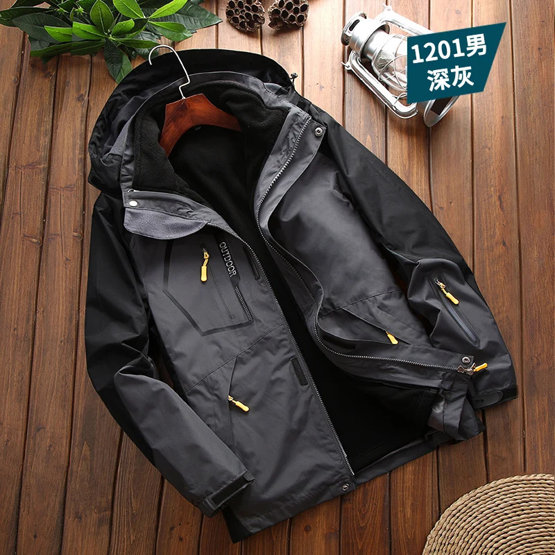 Mens waterproof jacket twopiece set 3in1 mens wool windproof outdoor fashionable casual camping 241007