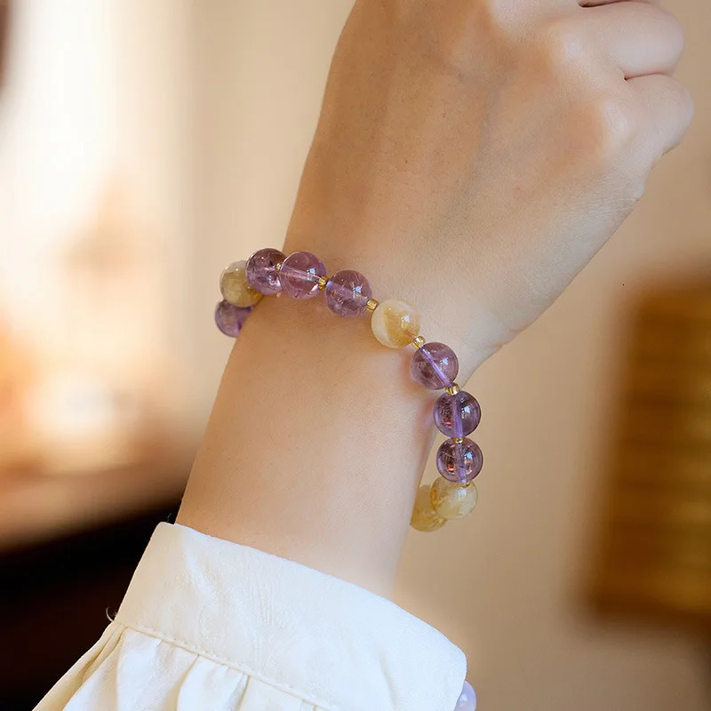 10mm Natural Amethyst Bead Chain Elastic Bracelet for Womens Lucky Jewelry Accessories YBR1264 241017