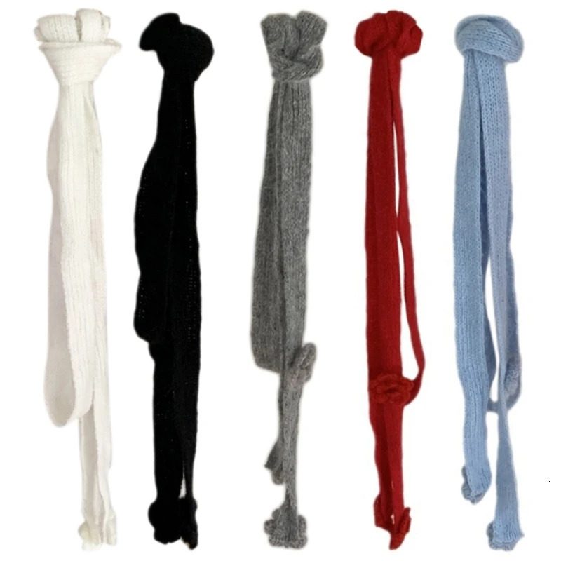 Womens tight scarf floral necklace thin knitted strap long tie scarf bag handle packaging scarf elegant decoration 241017
