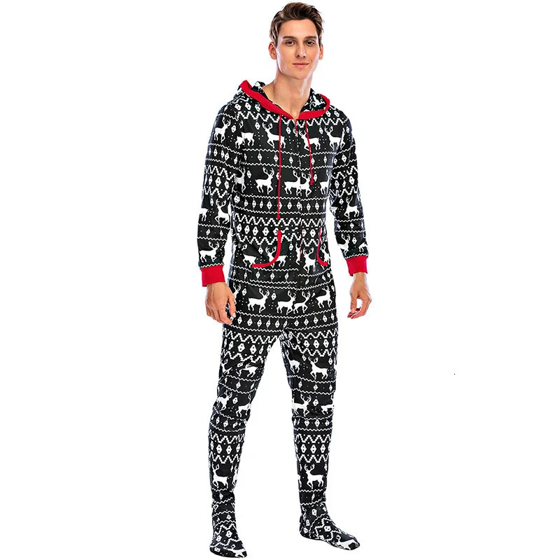 Xmas Look Family Matching Outfits All Over Print Onepiece Romper Pocket Zipper Hooded Jumpsuit Christmas Clothing Set Pyjamas 241017