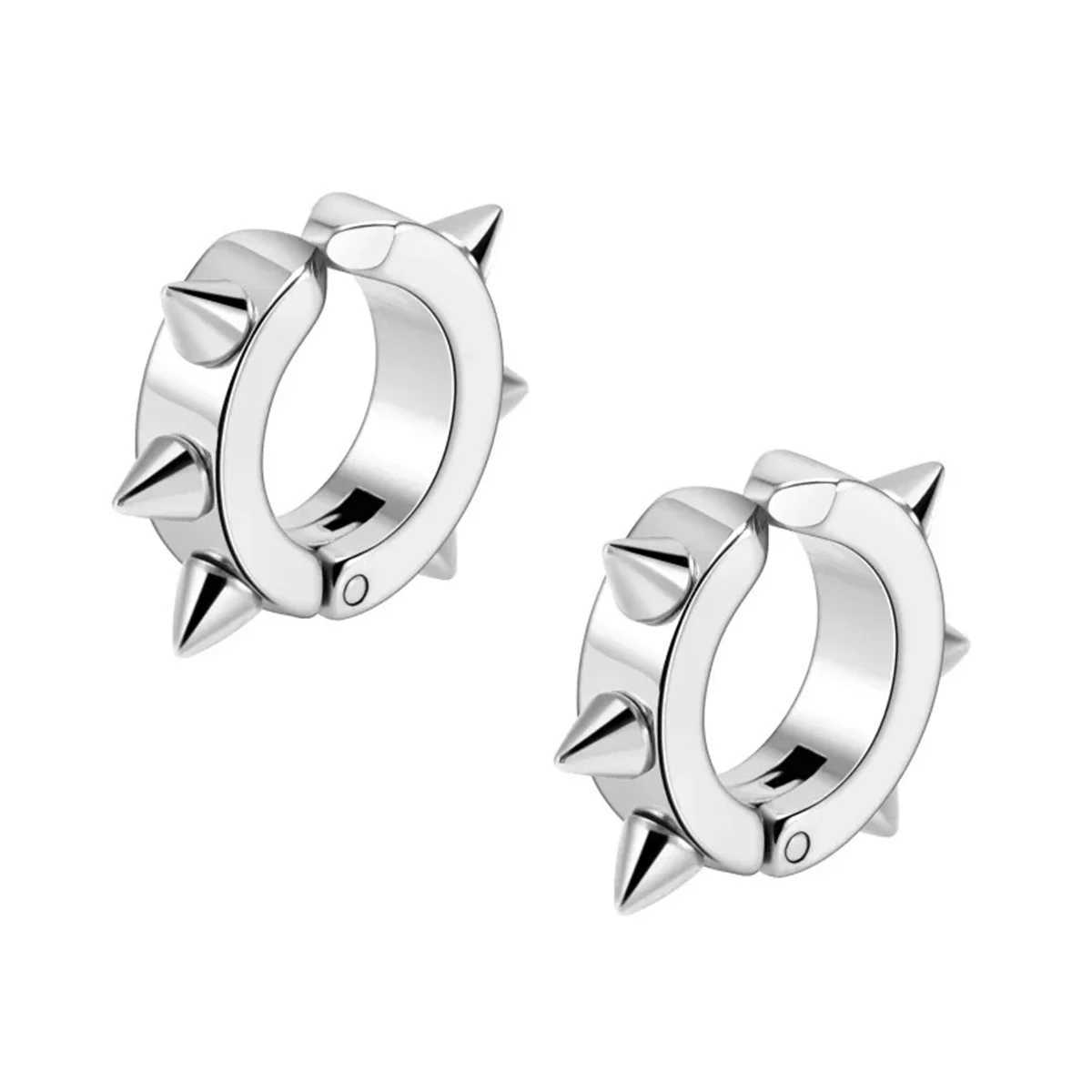 2/4 punk style 316L stainless steel spike earrings clip on non perforated ring earrings fashionable fake perforated jewelry W241017