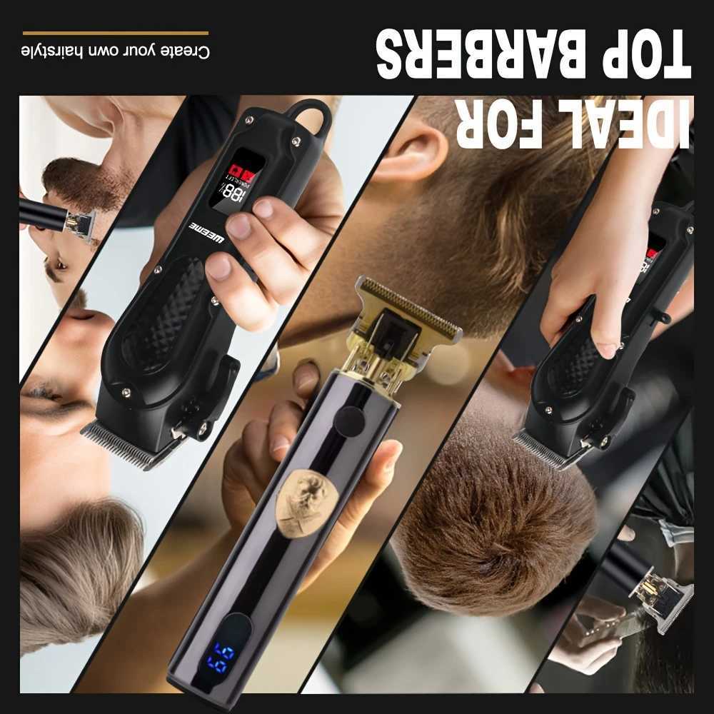 Exclusive Cool Black Mens 3-Piece Set Smart LCD Display Hair Clip+T-shaped Trimmer+Shaver USB Fast Charging W241017