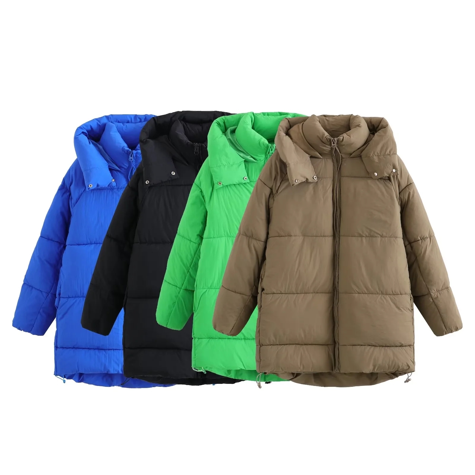 Women's Winter Warm Hoodies Overcoat Zaatrafparkas Thick Green Long Jacket Woman With Zipper Outwear Coat