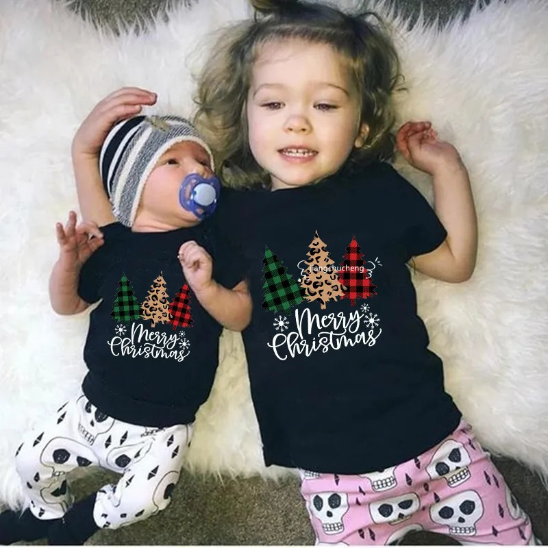Merry Christmas Family Matching Clothes Mother Father Kids Tshirt Baby Rompers Cotton Look Year Outfits Gift 241017
