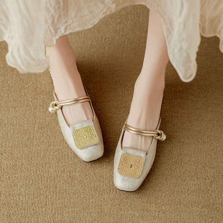 Xiaoxiangfeng Chinese Style Thick Heeled Half Slippers Women In Summer Fashion Shallow Mouth Versatile Square Heel Back Empty Single Sandals For Ddmyt