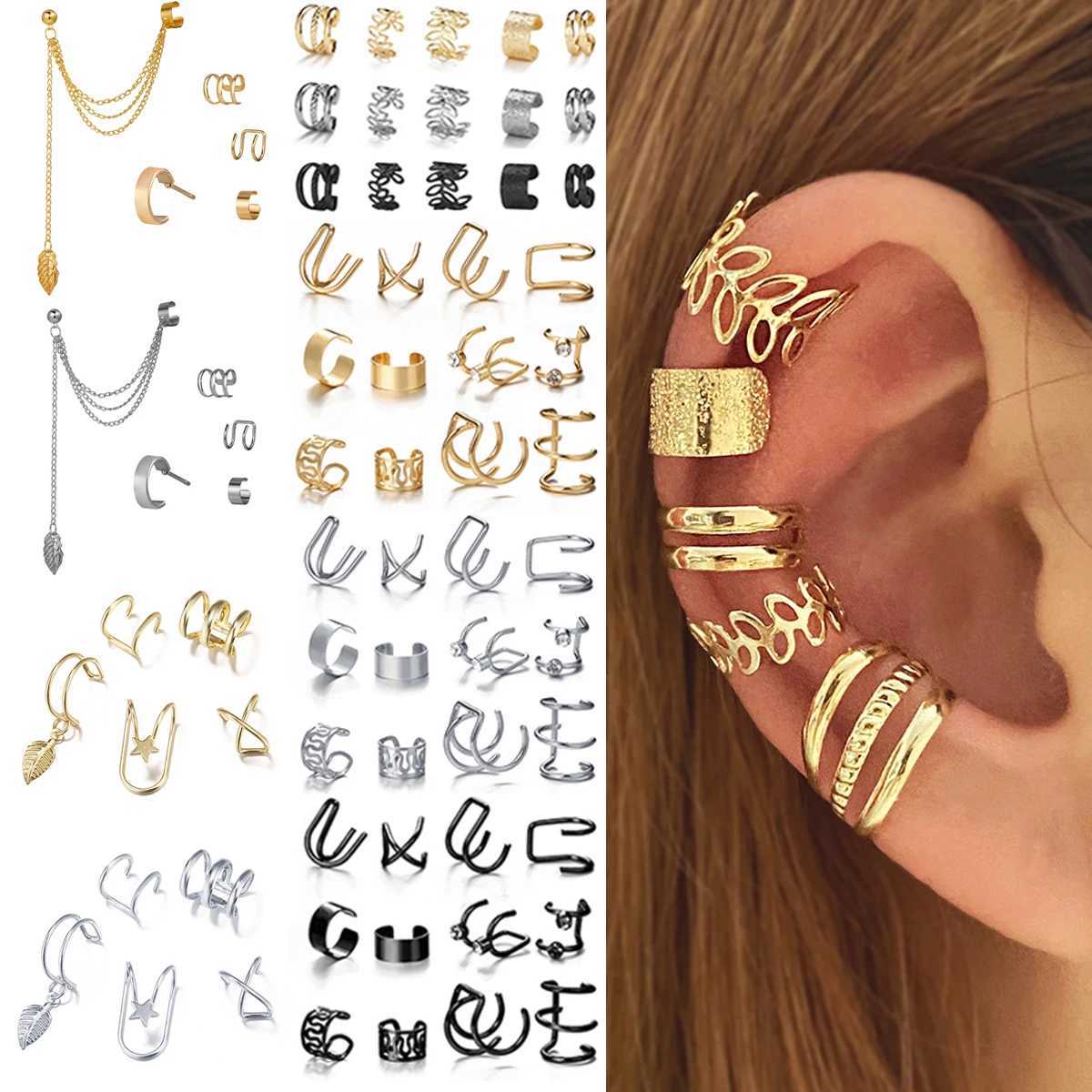 LATS Golden Leaf Clip Earrings for Mens Creative Simple C Earrings Cuffs Non Perforated Earring Clip Set Trend Jewelry Gifts W241017