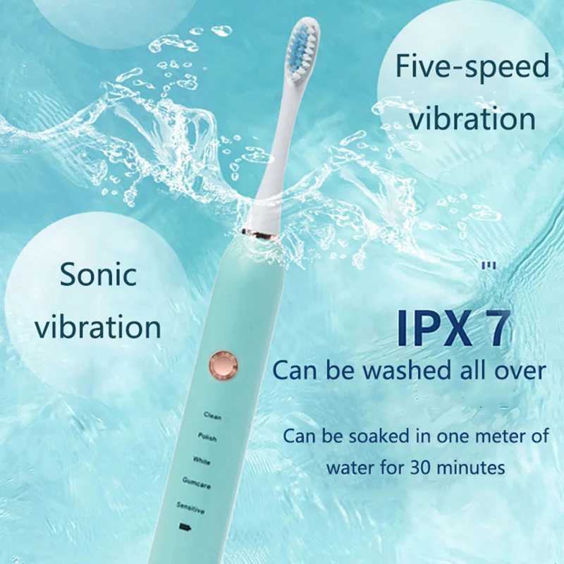 New Arrival Rechargeable electric toothbrush with black and white sound wave removal for Tartar oral hygiene IPX7 waterproof comes with a replacement 
