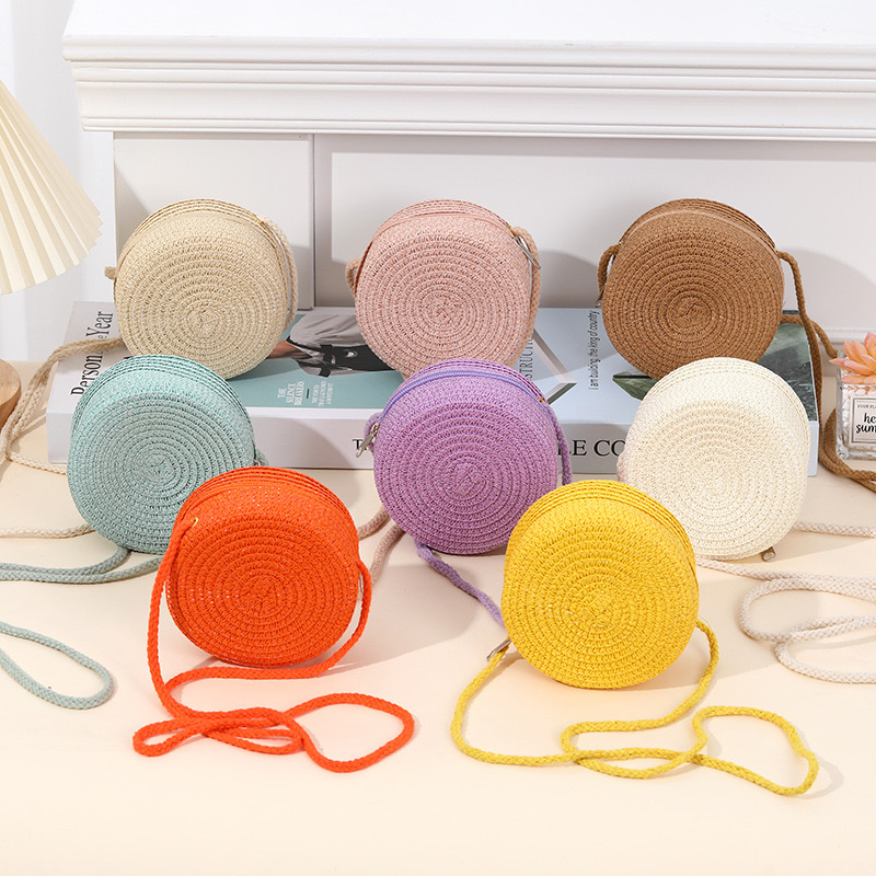 2025 new Women Solid Color Straw New Fashion Beach Vacation Weave Shoulder Cross-round Bag zhanyishengli