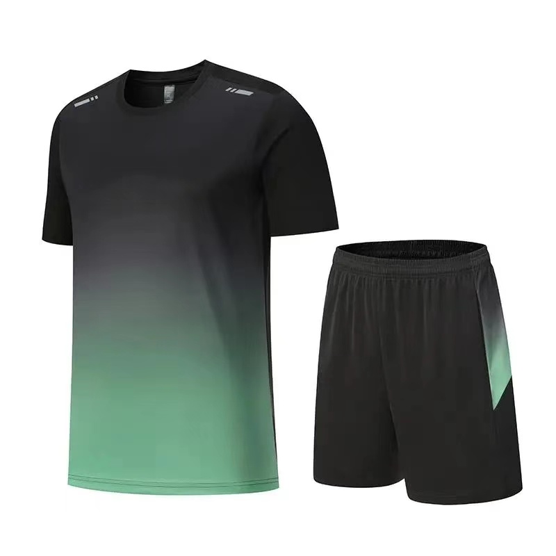 summer running fitness set gradient short sleeved T-shirt quick drying breathable shorts set suitable for comprehensive training sports gym basketball