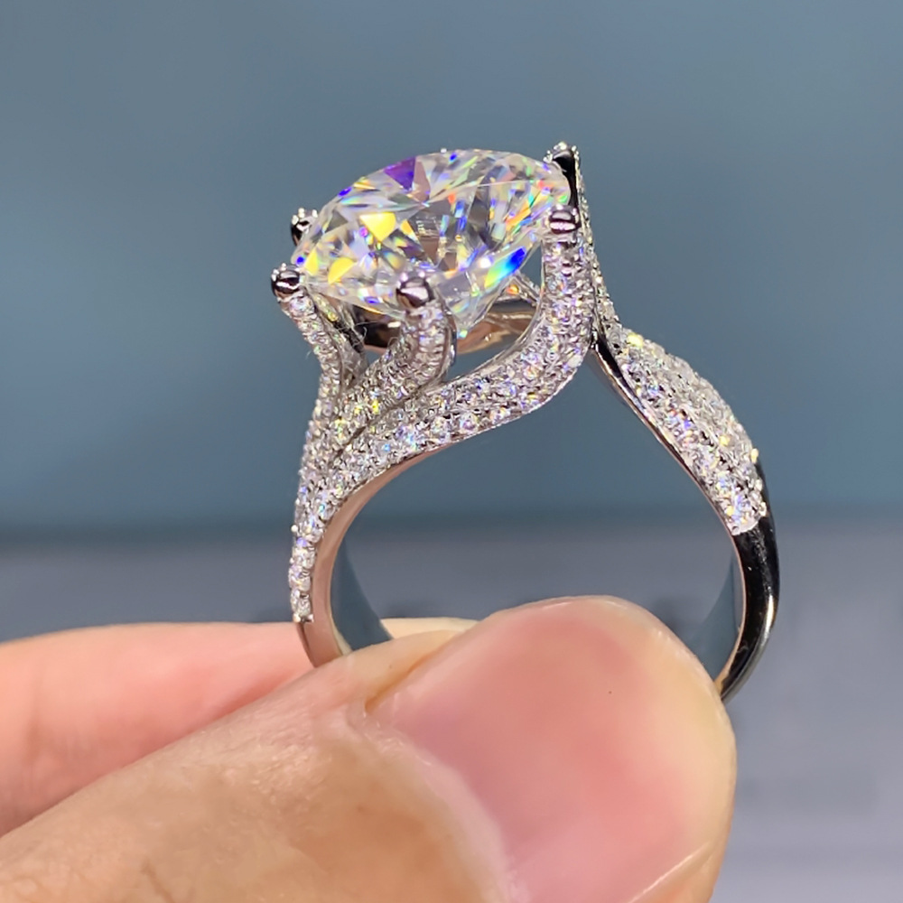 Solitaire Ring Women's Classic Six-claw Luxury Cluster wedding Ring Luxury 10mm Diamond Ring White Crystal Zircon Platinum Ring