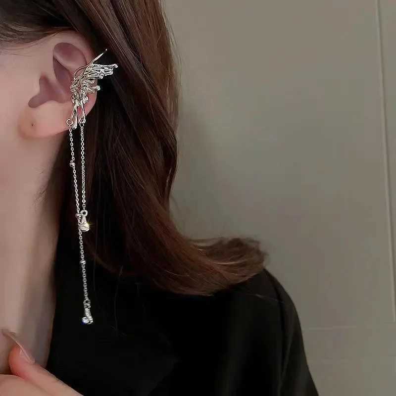 Y2K Fairy Butterfly Earclip Angel Wing Earbone Clip Earrings Female Earhole Earrings Tassel Pendant Earrings Luxury Jewelry W241017