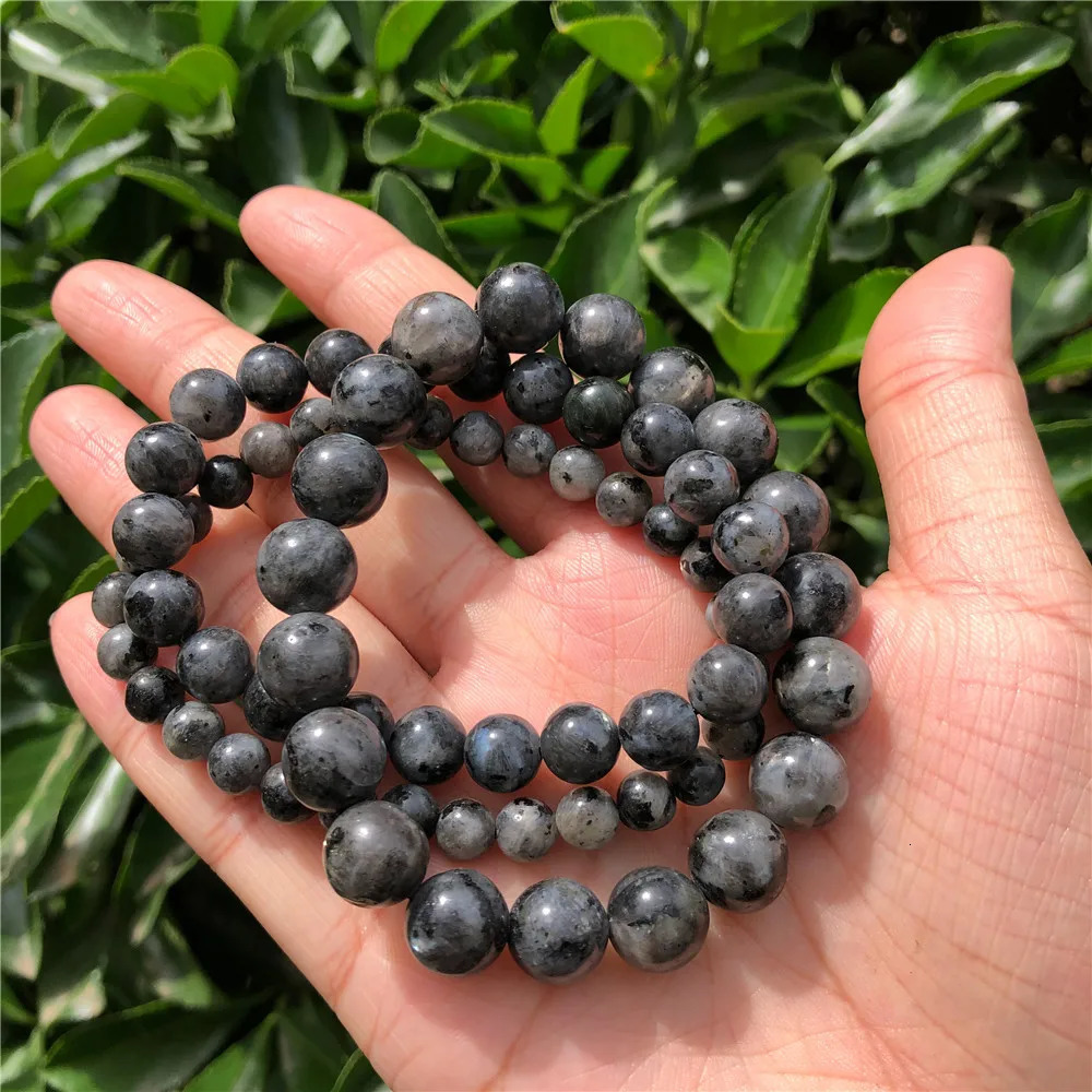 1 Fengbaowu Natural Stone Larvikite Bracelet Black Moonstone Round Beads Crystal Treatment Stone Jewelry Gift 241017