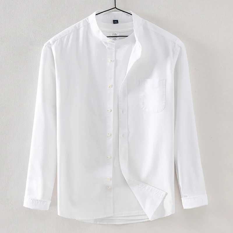 New Autumn Cotton Oxford Mens Shirt Solid Color Long Sleeve Stand Collar Blouse Designer Clothes Spring Social Shirts for Men LX241017