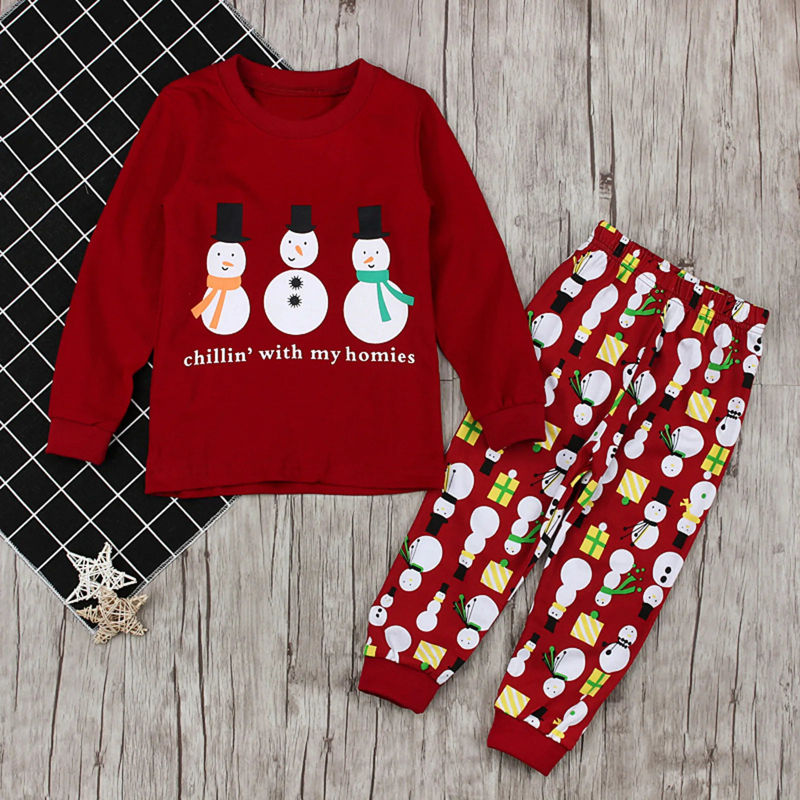Twopiece Suit Pajamas For Toddler Kids Baby Christmas Snowman Print Sleepwear Tshirt Pants Outfits Clothes Comfort 241017