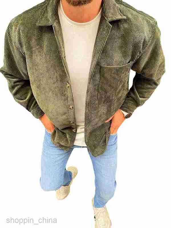 Men's Jackets Coats Men's autumn new pure color long sleeve jacket casual Lapel corduroy thickened cardigan