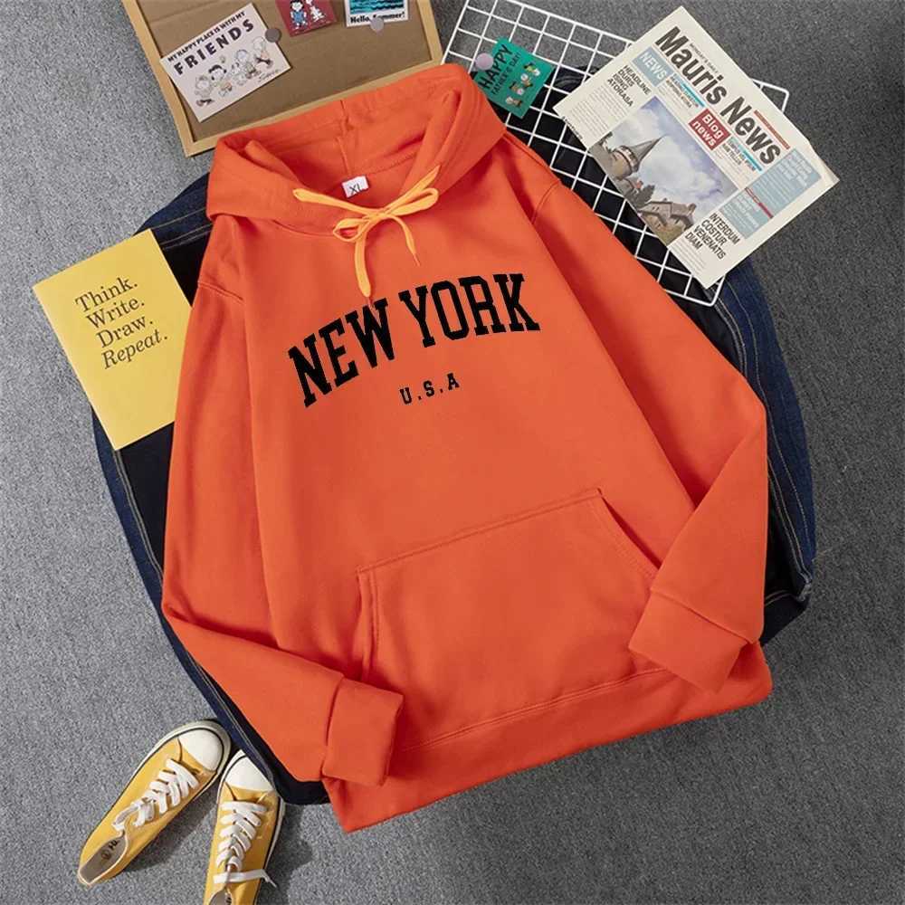 2024 Men Women New York U.S.A City Hoodies Fashion Letter Printed Graphic Sweatshirts Casual Harajuku Hooded Pullover SportwearX241016