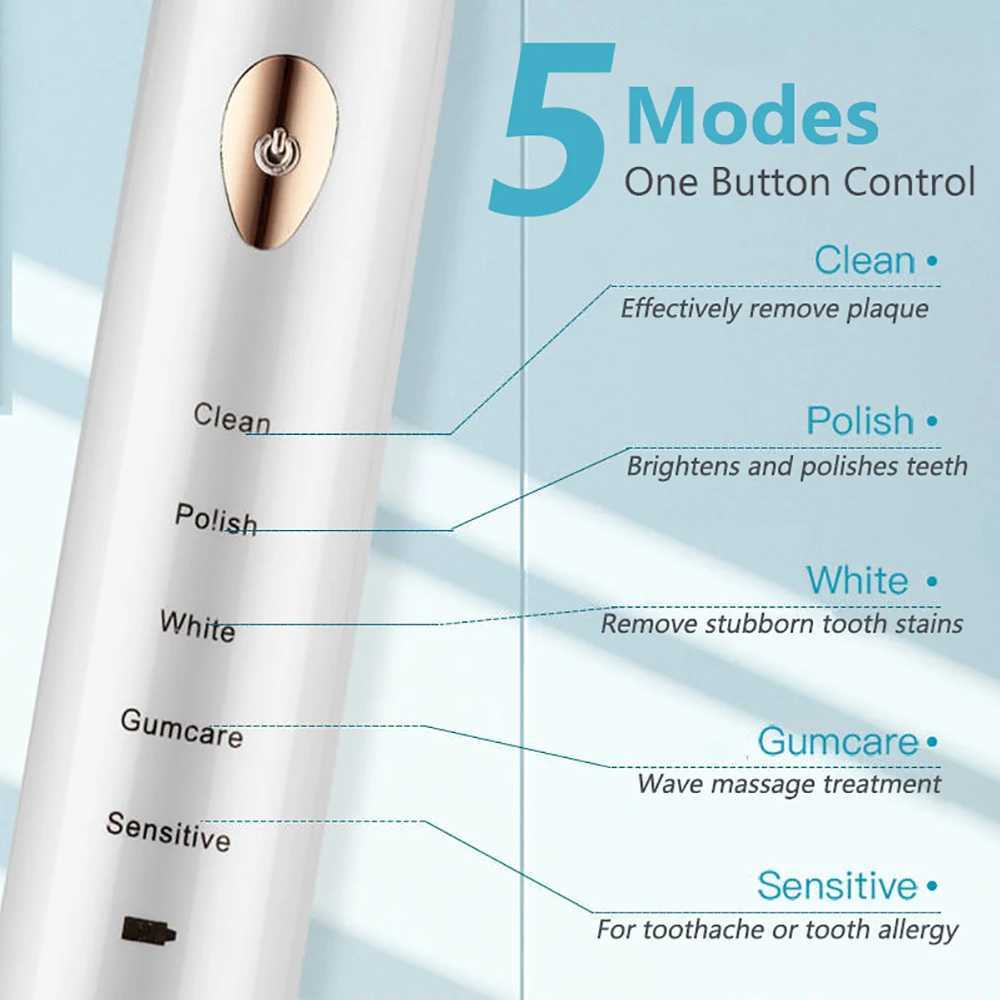 New Arrival USB Ultra Sonic Electric Toothbrush 5 Mode Fully Automatic Electric Toothbrush Adult Waterproof Electric Toothbrush G241017