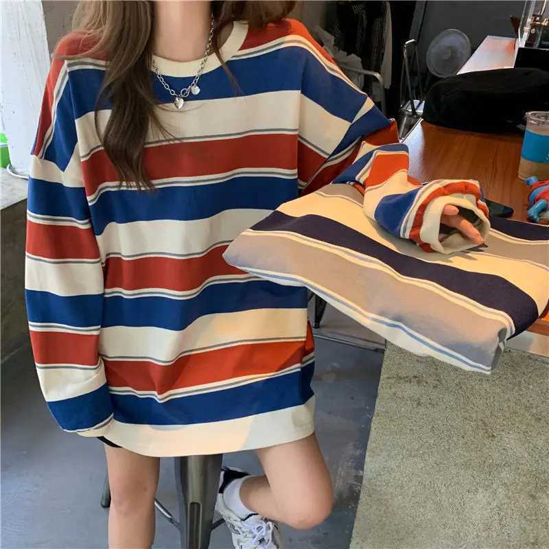 Striped Hoodies Women Korean Style Sweatshirt Fashion Long Sleeve Hoodie Autumn Tops Streetwear Harajuku Jumper Cotton PulloversX241016