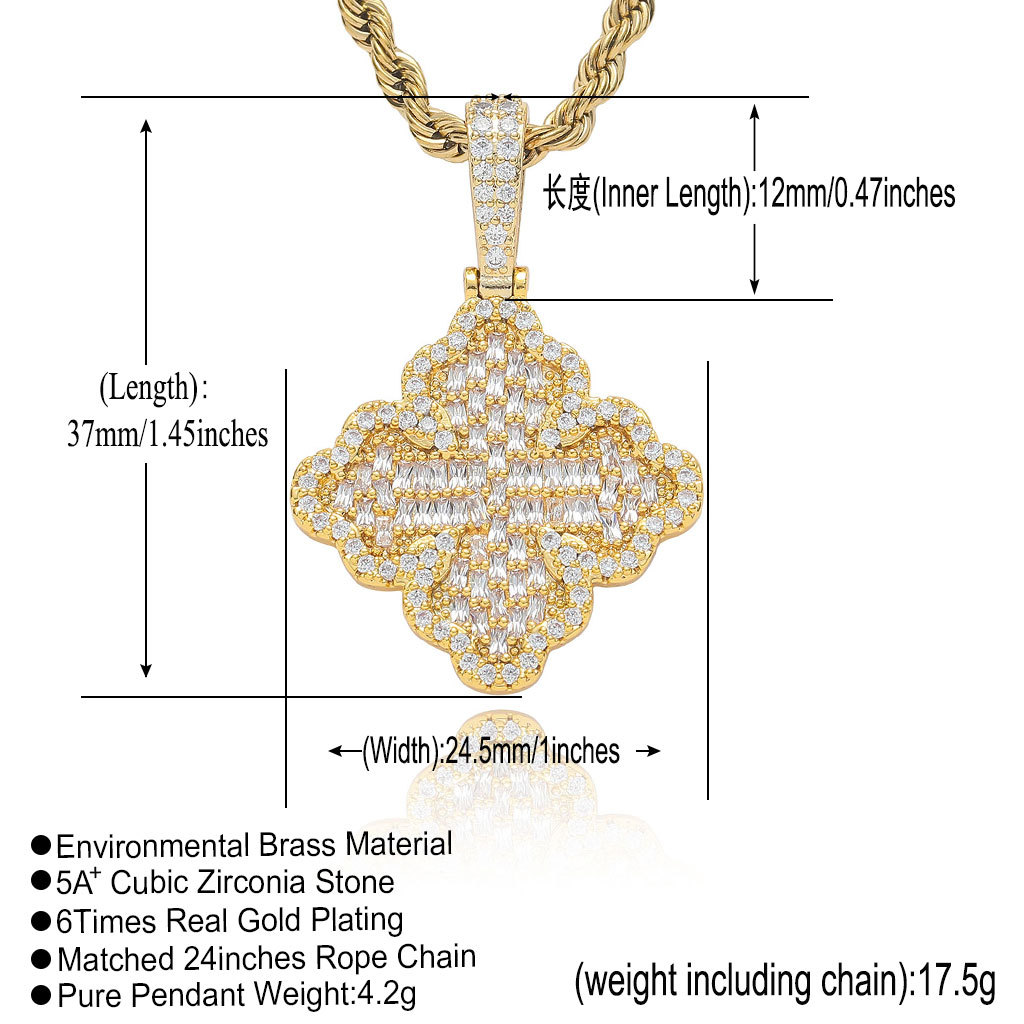 Classic Cross Flower Pendant Necklace 5A Zircon Men Women Couple Jewelry Gift