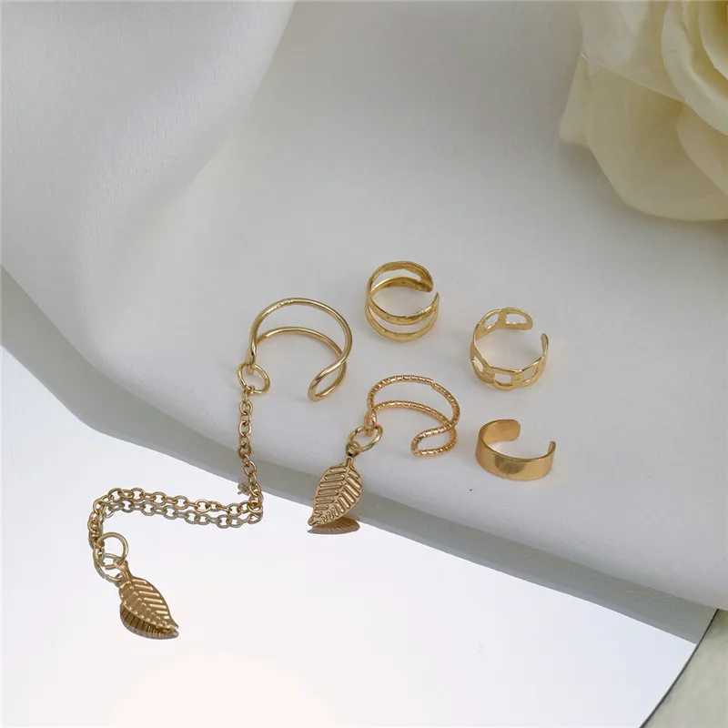 Golden Leaf Female Clip Earrings Creative Simple C Butterfly Earrings Cuffs Non Perforated Earrings Set Fashion Jewelry W241017
